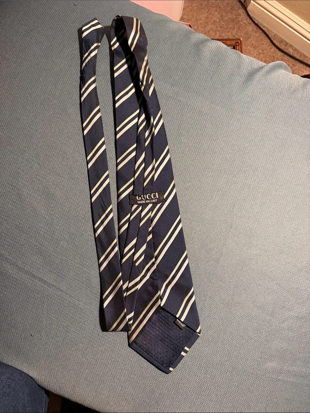 Gucci Navy and White Diagonal Stripe Men's Tie